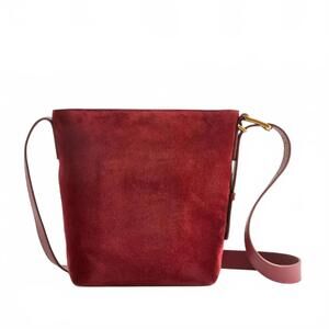 Quince Italian Bucket Crossbody Bag Suede Leather Merlot Burgundy Brass Minimal